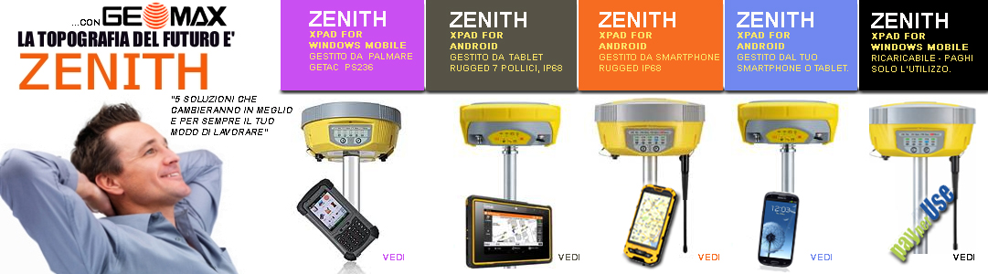 GEOMAX ZENITH GPS IN OFFERTA trattasi di Un sistema di posizionamento estremamente preciso, con software topografico di ultimissima generazione che ne permette l'utilizzo al massimo della precisione topografica e della spemplicita di utilizzo 