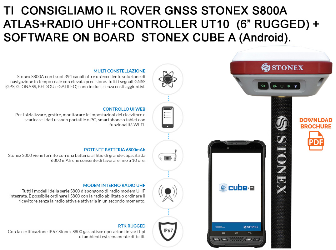 Stonex gnss S800 con Atlas per Puglia, Bari, Lecce, Potenza